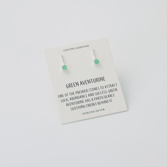 Sterling Silver Green Aventurine Gemstone Drop Earrings with Quote Card