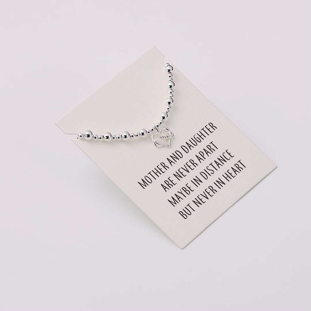 Infinity Heart Beaded Stretch Mother and Daughter Bracelet with Quote Card