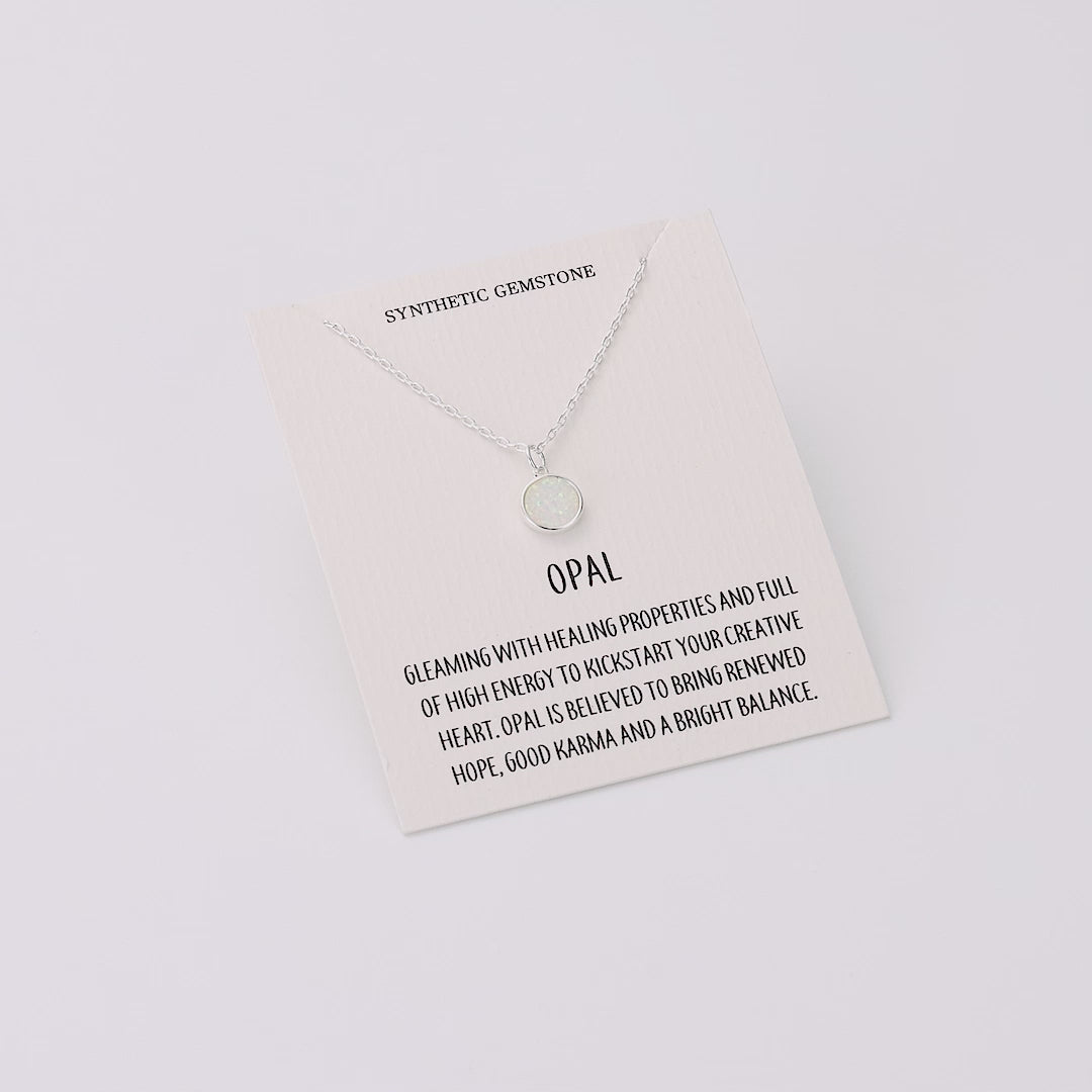 Silver Plated Synthetic White Opal Necklace with Quote Card