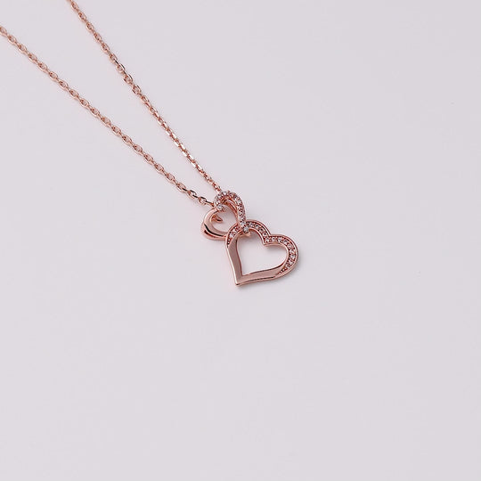 Rose Gold Plated Heart Link Drop Necklace Created with Zircondia® Crystals
