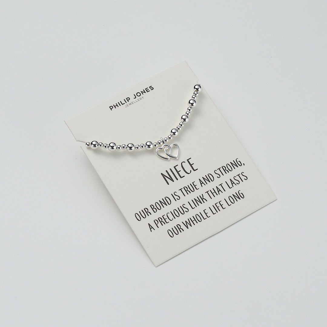 Niece Heart Link Beaded Stretch Bracelet with Quote Card