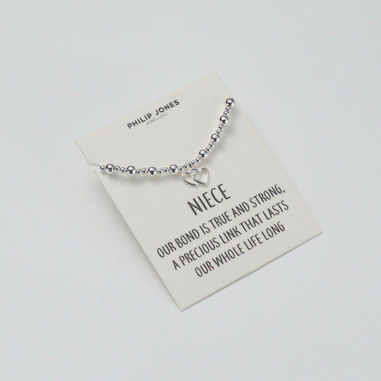 Niece Heart Link Beaded Stretch Bracelet with Quote Card