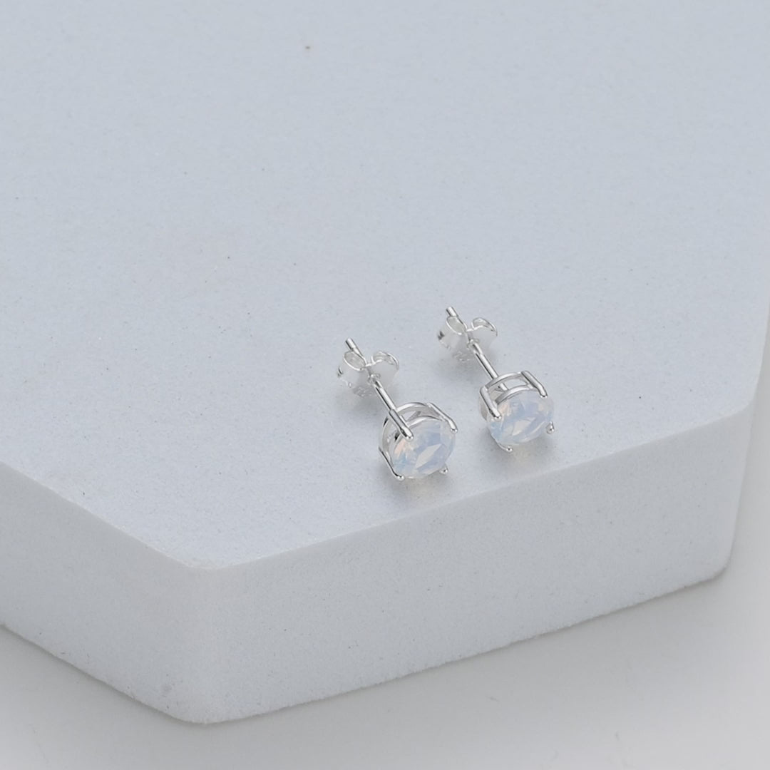 Sterling Silver White Opal Earrings Created with Zircondia® Crystals Video