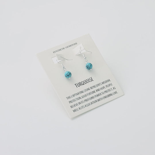 Synthetic Turquoise Gemstone Round Drop Earrings with Quote Card