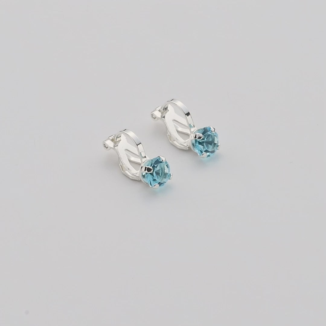 March (Aquamarine) Birthstone Clip On Earrings Created with Zircondia® Crystals Video