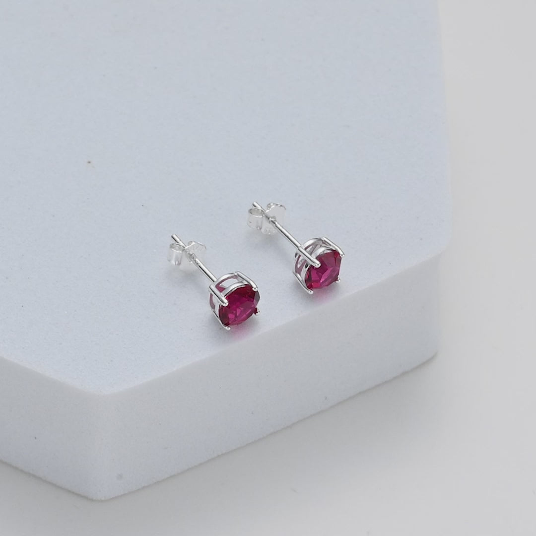 Sterling Silver Red Earrings Created with Zircondia® Crystals Video