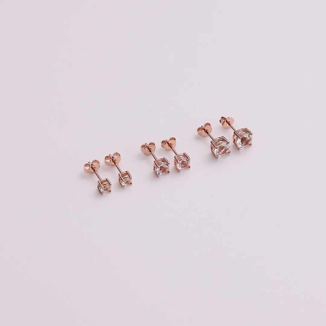 Three Pack of Rose Gold Plated 4mm, 5mm & 6mm Earrings Created with Zircondia® Crystals