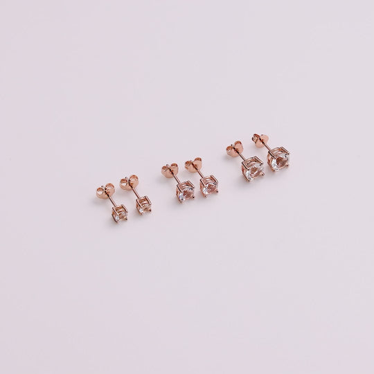 Three Pack of Rose Gold Plated 4mm, 5mm & 6mm Earrings Created with Zircondia® Crystals