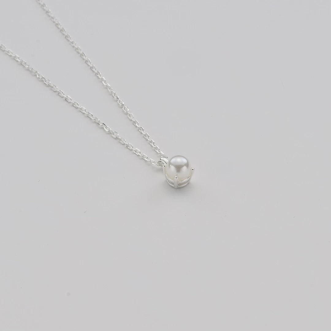 Sterling Silver June (Pearl) Birthstone Necklace Created with Gemstones from Zircondia® Video
