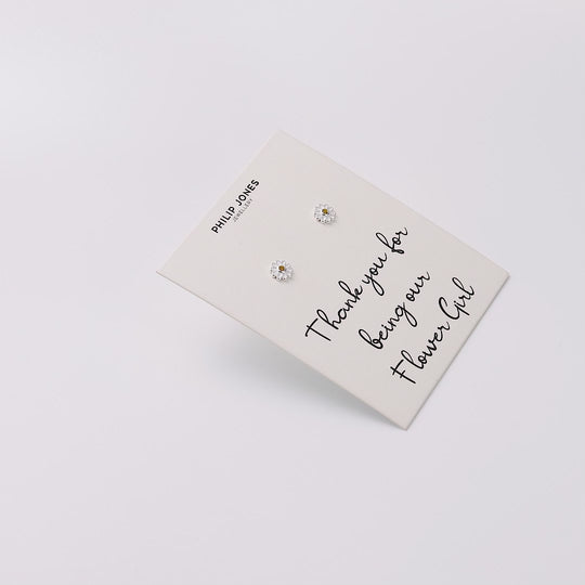 Kid's Sterling Silver Thank you for being our Flower Girl Daisy Earrings Created with Zircondia® Crystals