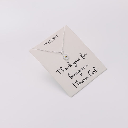 Kid's Sterling Silver Thank you for being our Flower Girl Daisy Necklace Created with Zircondia® Crystals