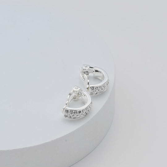 Silver Plated Pave Clip On Earrings Created with Zircondia® Crystals Video