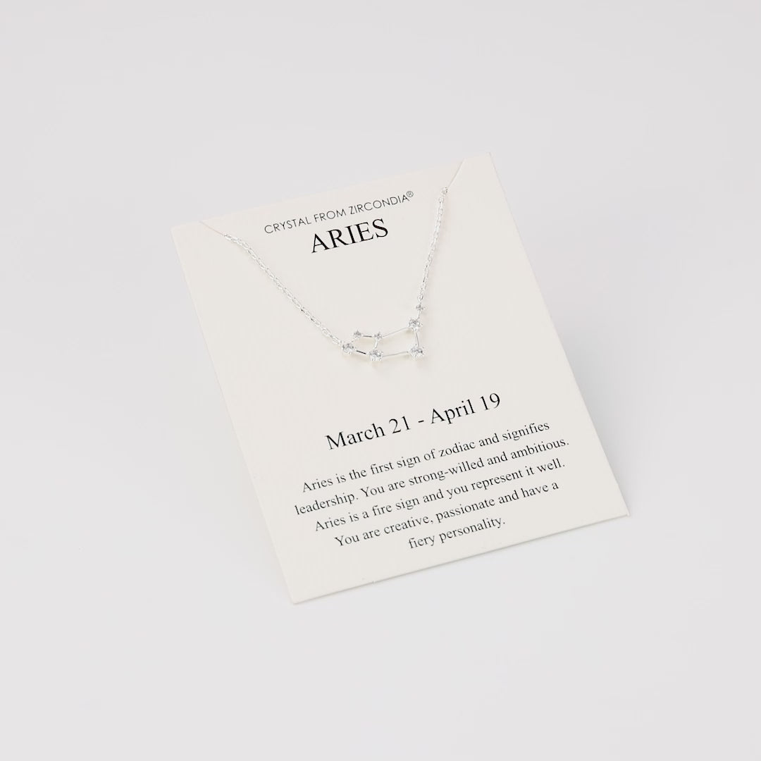 Aries Star Sign Zodiac Constellation Necklace and Quote Card with Zircondia® Crystals