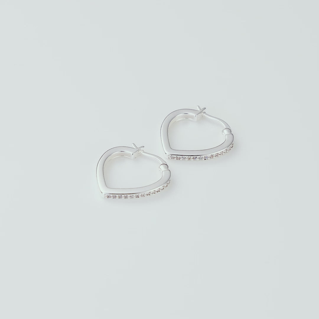 Sterling Silver Crystal Heart Hoop Earrings Created with Zircondia® Crystals