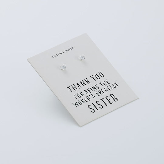 Sterling Silver World's Greatest Sister Crystal Earrings