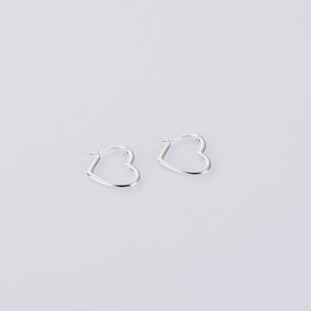 Sterling Silver Heart Hoop Earrings with Latch Back