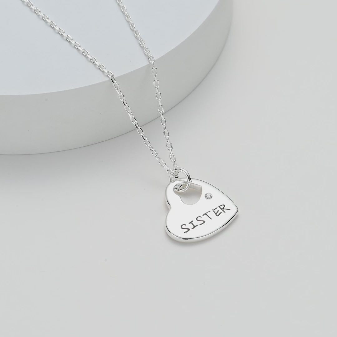 Sister Heart Necklace Created with Zircondia® Crystals