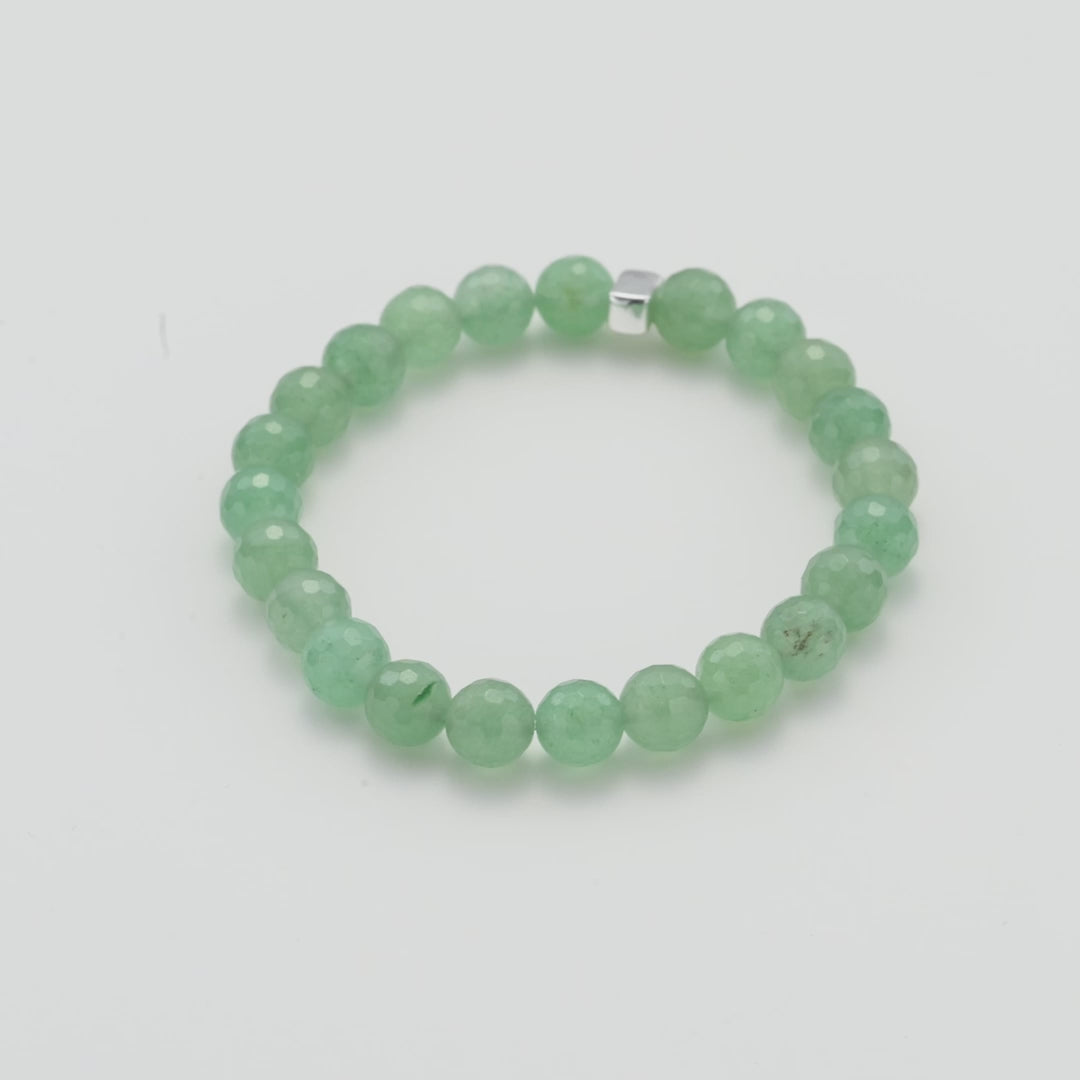 Faceted Green Aventurine Gemstone Stretch Bracelet with Charm Created with Zircondia® Crystals Video