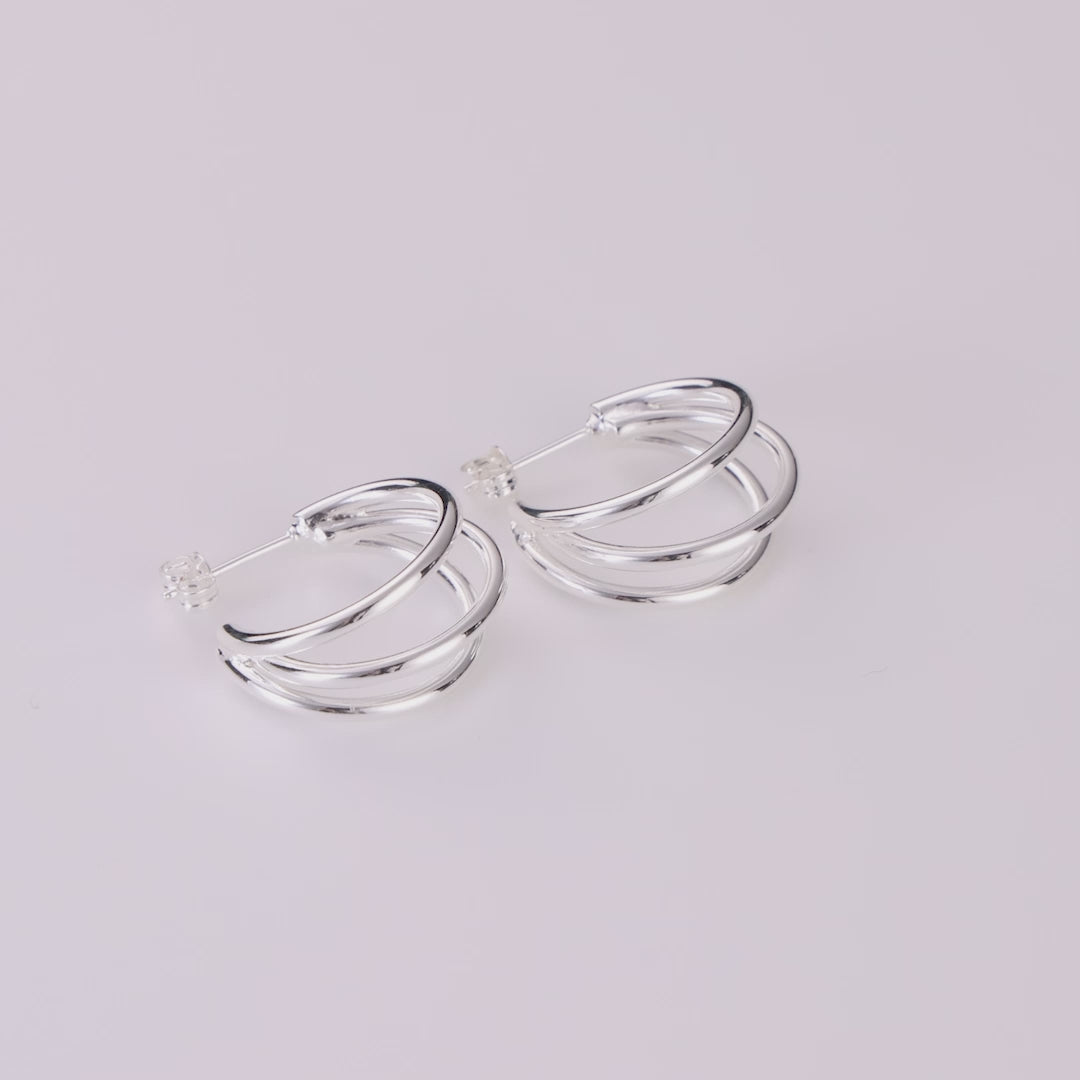 Silver Plated Triple Illusion Hoop Earrings