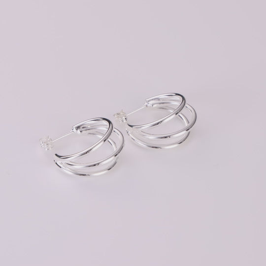 Silver Plated Triple Illusion Hoop Earrings