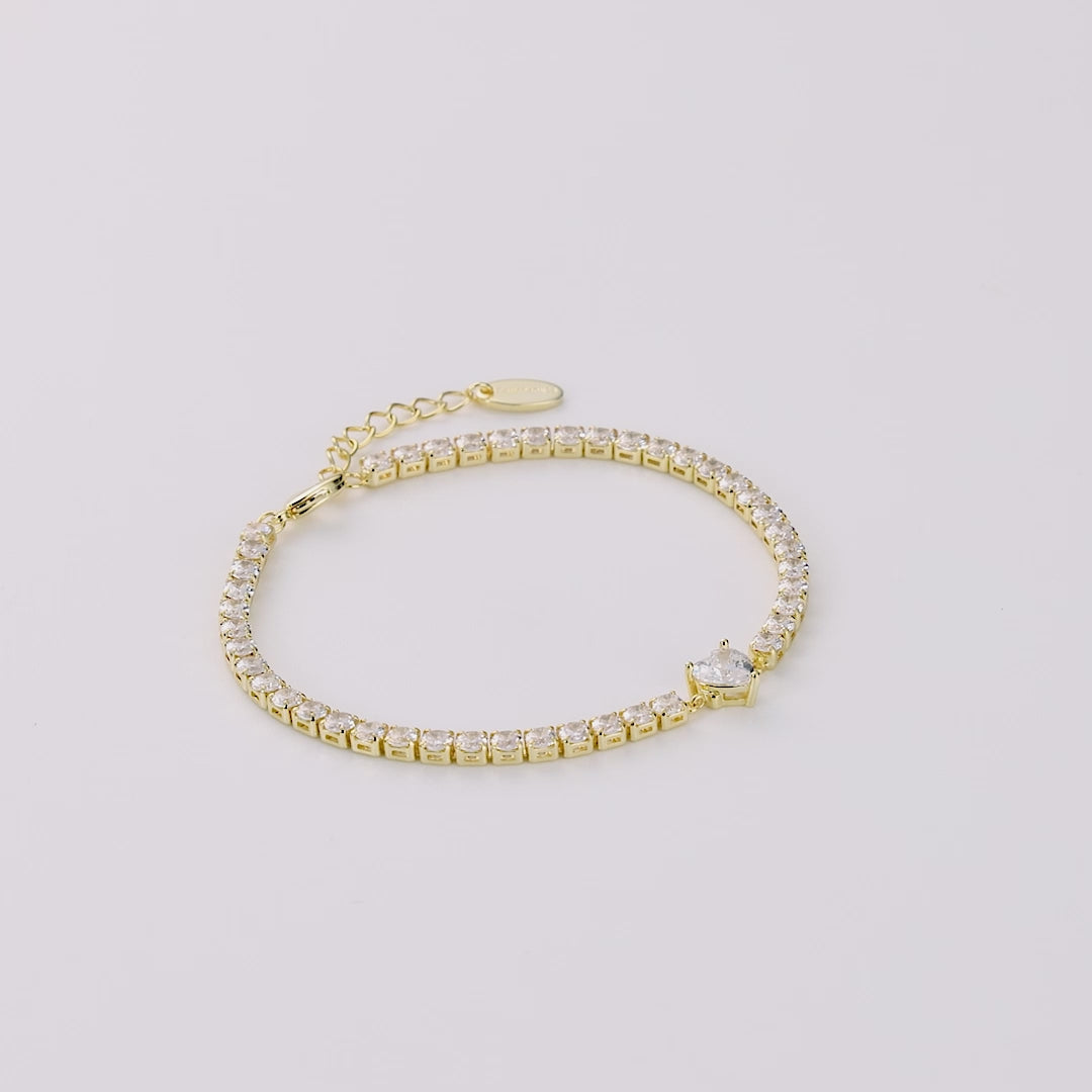 18k Gold Plated Heart Solitaire Tennis Bracelet Created with Zircondia® Crystals