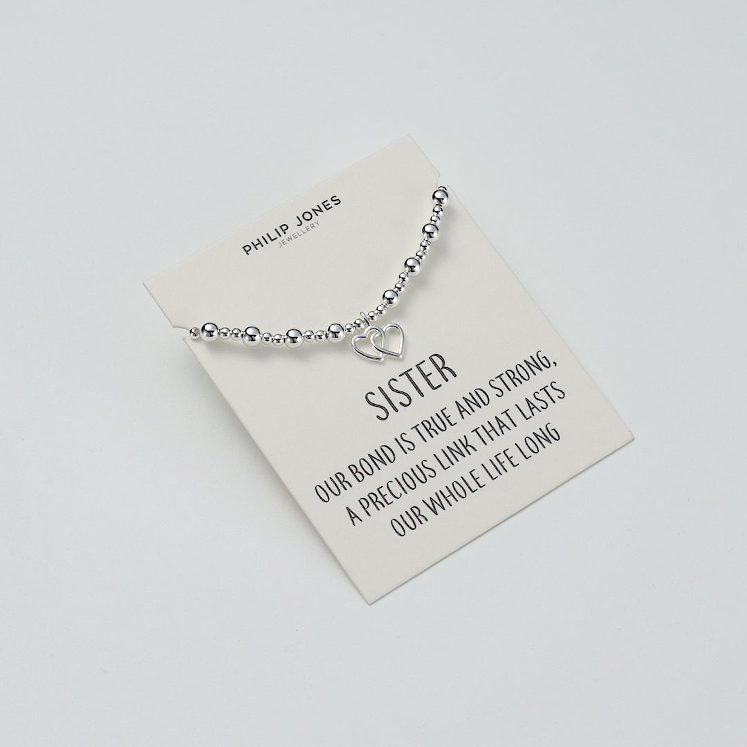 Sister Heart Link Beaded Stretch Bracelet with Quote Card