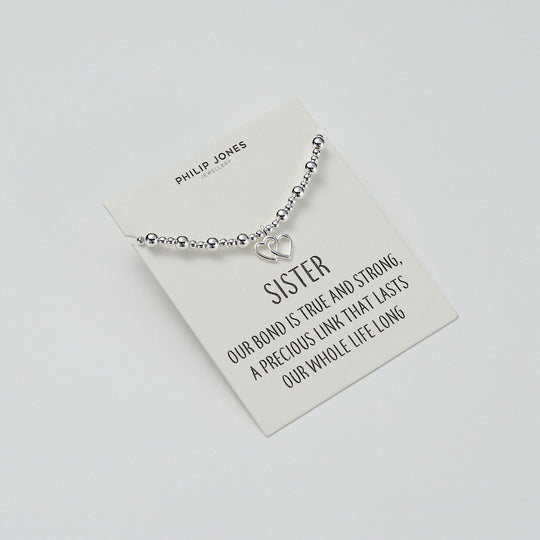 Sister Heart Link Beaded Stretch Bracelet with Quote Card