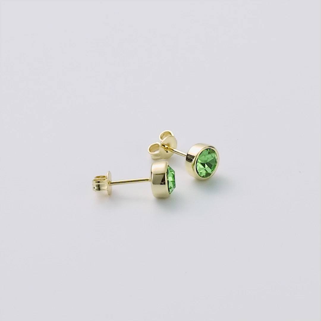 18k Gold Plated Light Green Stud Earrings Created with Zircondia® Crystals