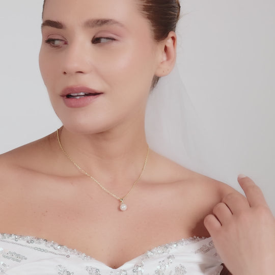 Gold Plated Shell Pearl Bridal Necklace