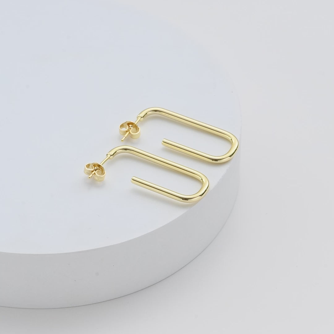 Gold Plated Rectangle Hoop Earrings Video