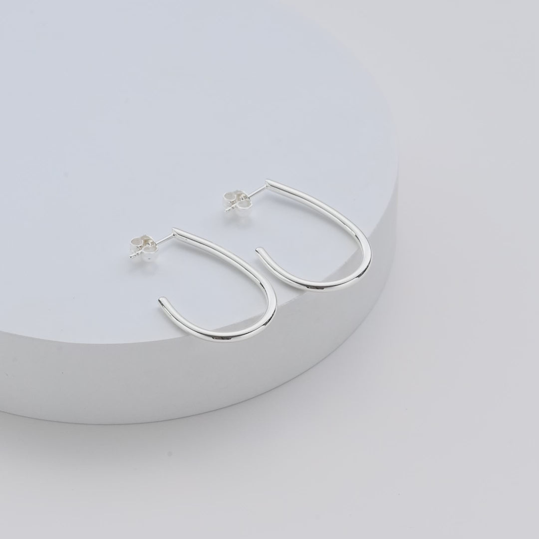 Silver Plated Oval Hoop Earrings Video