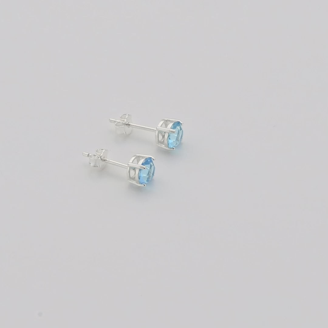Sterling Silver March (Aquamarine) Birthstone Earrings Created with Zircondia® Crystals Video