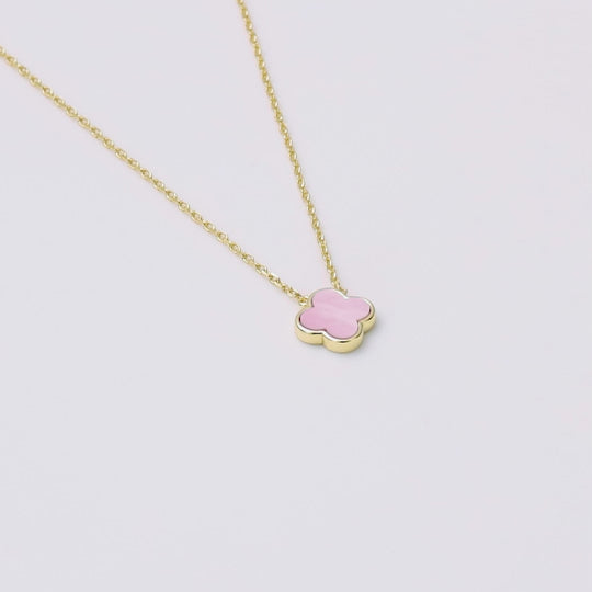 Gold Plated Pink Mother of Pearl Gemstone Clover Necklace