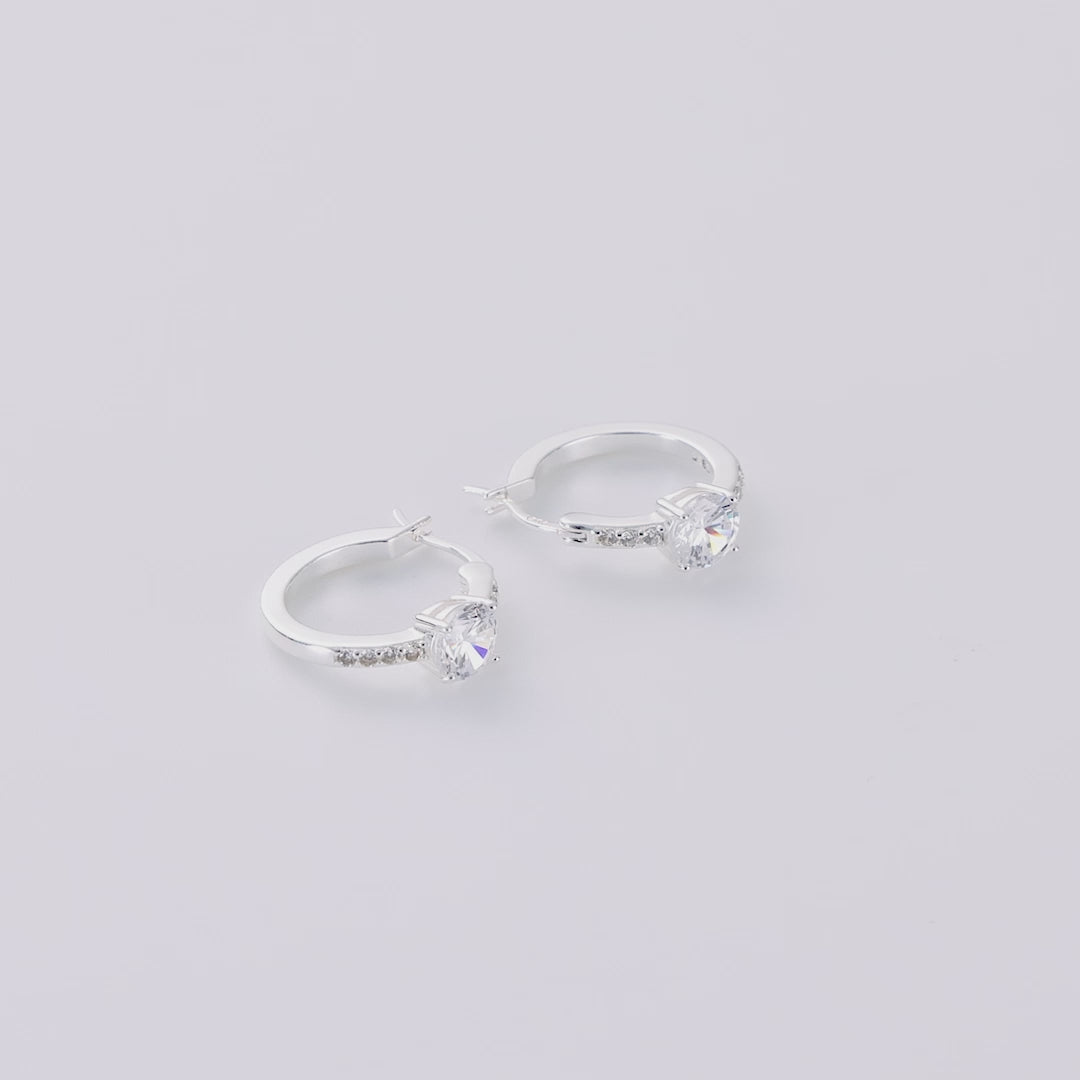 Sterling Silver Solitaire Hoop Earrings Created with Zircondia® Crystals