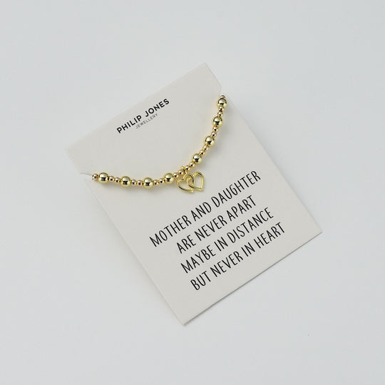 18k Gold plated Heart Link Beaded Stretch Mother and Daughter Bracelet with Quote Card