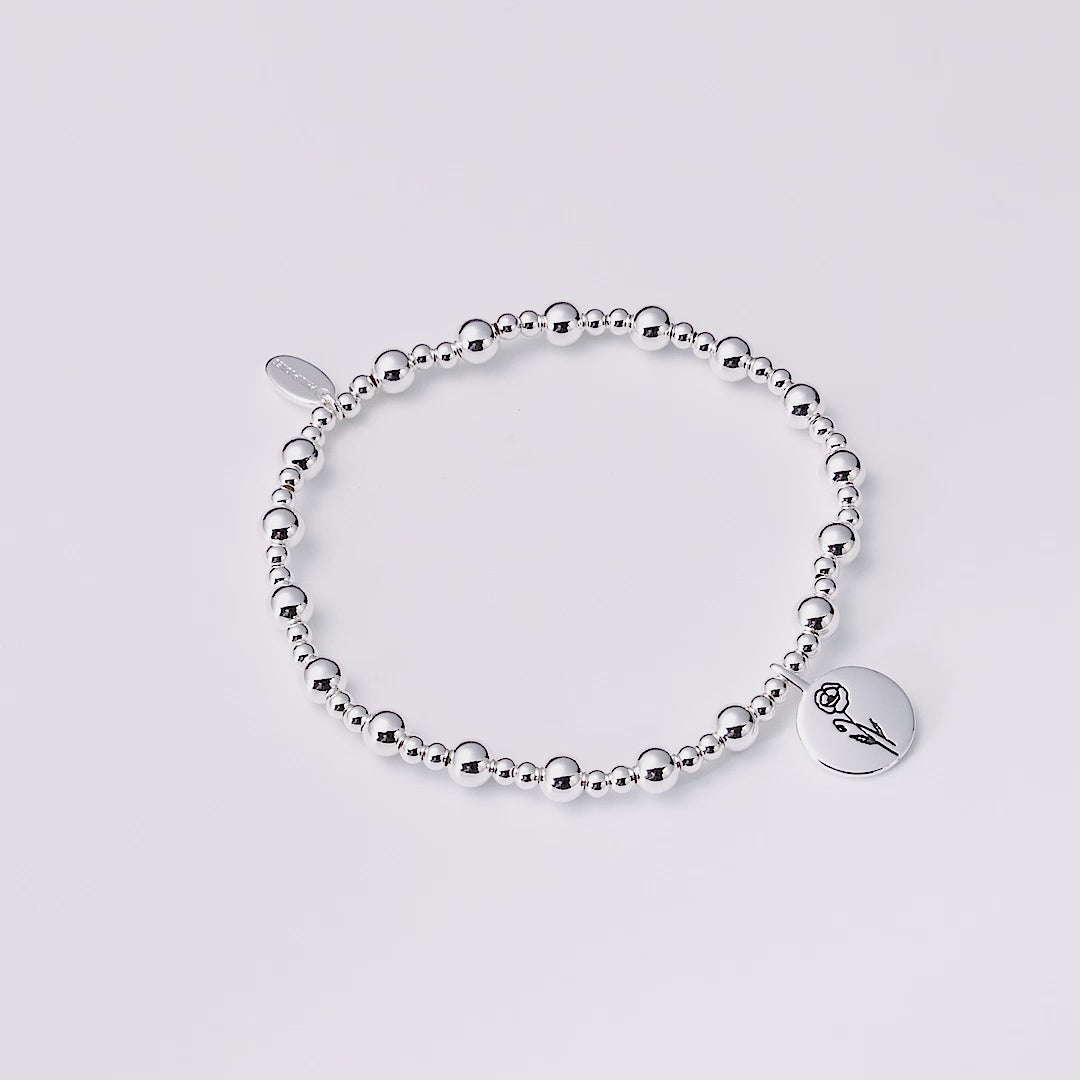 August Birth Flower Poppy Beaded Stretch Bracelet