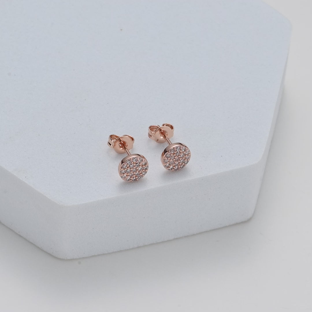 Rose Gold Plated Pave Round Earrings Created with Zircondia® Crystals Video