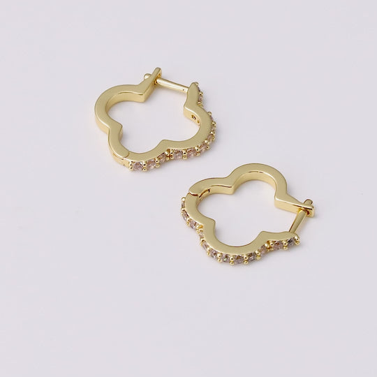 18k Gold Plated Clover Hoop Earrings Created with Zircondia® Crystals