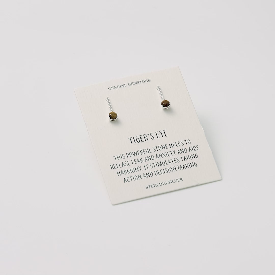 Sterling Silver Tigers Eye Gemstone Drop Earrings with Quote Card