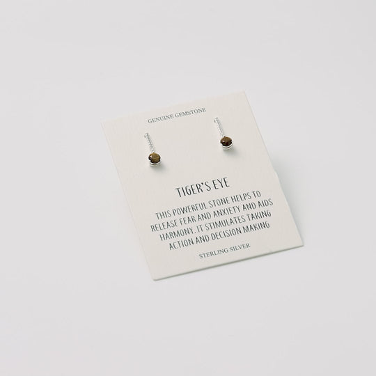 Sterling Silver Tigers Eye Gemstone Drop Earrings with Quote Card