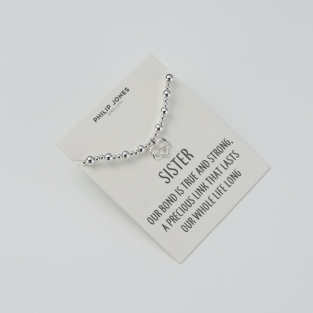 Sister Infinity Heart Beaded Stretch Bracelet with Quote Card