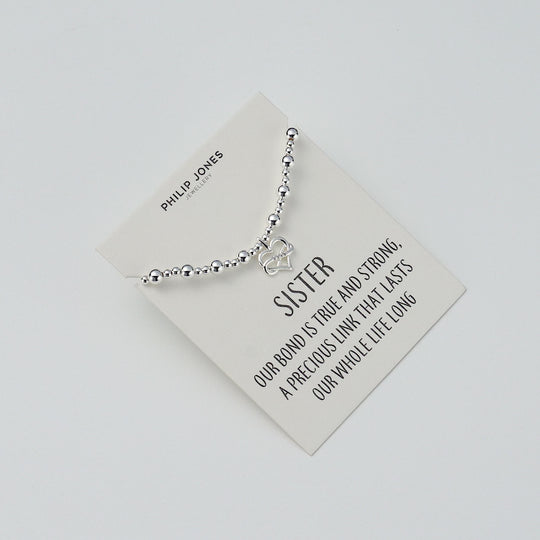 Sister Infinity Heart Beaded Stretch Bracelet with Quote Card