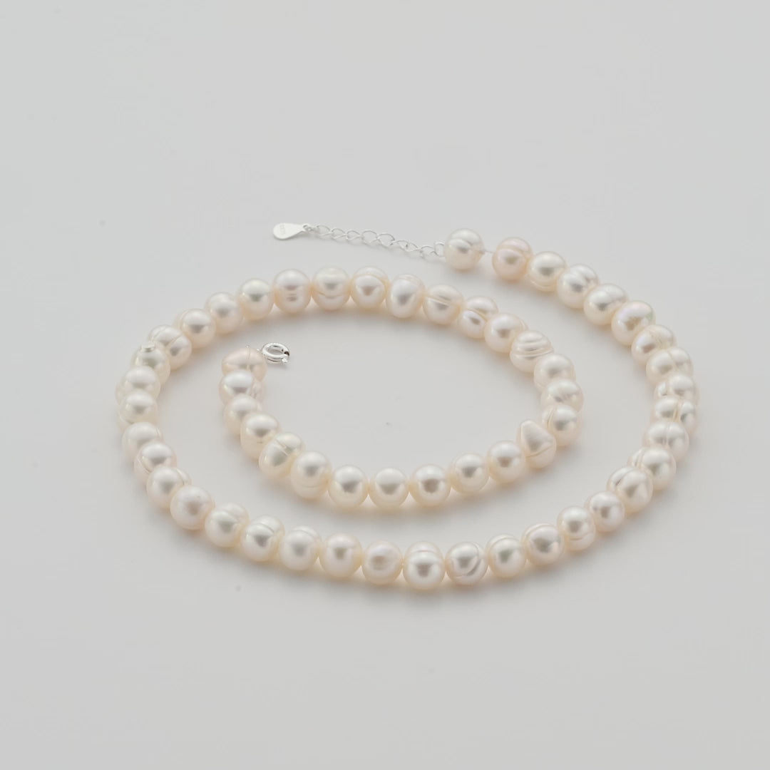 Sterling Silver White Freshwater Pearl Strand Choker Necklace Video
