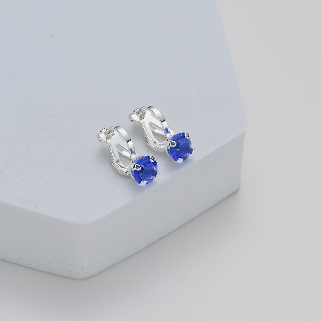 Dark Blue Crystal Clip On Earrings Created with Zircondia® Crystals Video