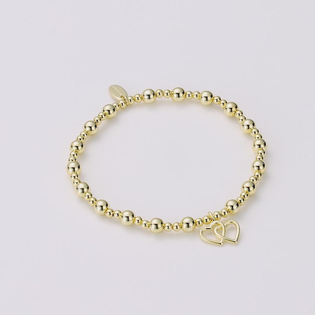 Gold Plated Heart Link Beaded Stretch Bracelet