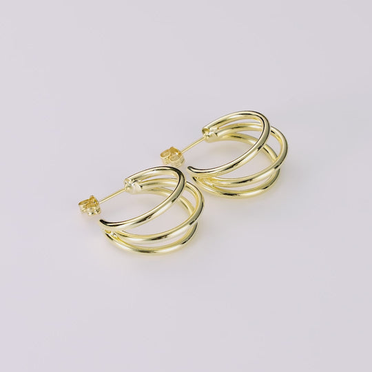 Gold Plated Triple Illusion Hoop Earrings