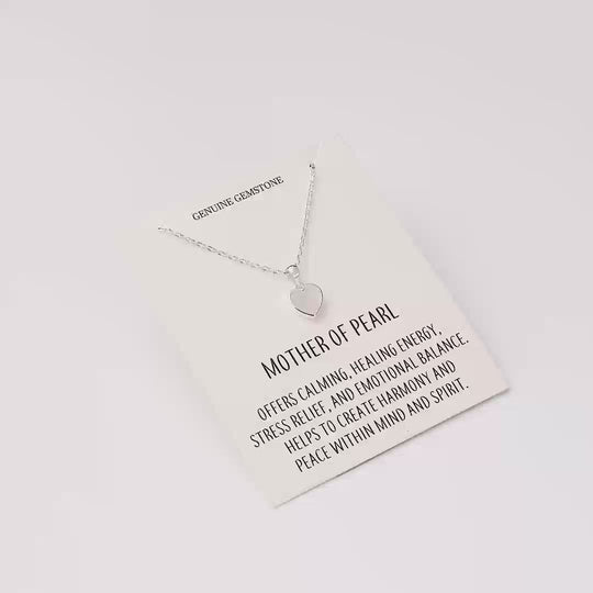 Mother of Pearl Gemstone Heart Necklace with Quote Card