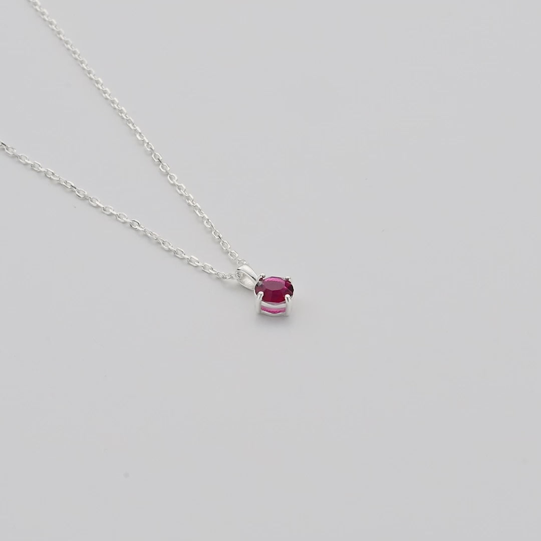 Sterling Silver July (Ruby) Birthstone Necklace Created with Zircondia® Crystals Video