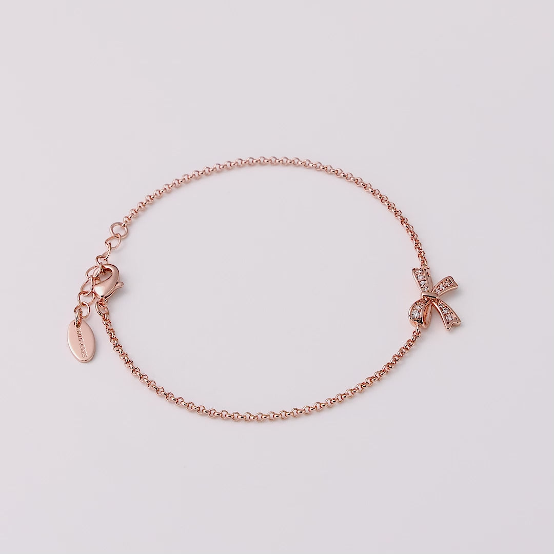 Rose Gold Plated Bow Bracelet Created with Zircondia® Crystals