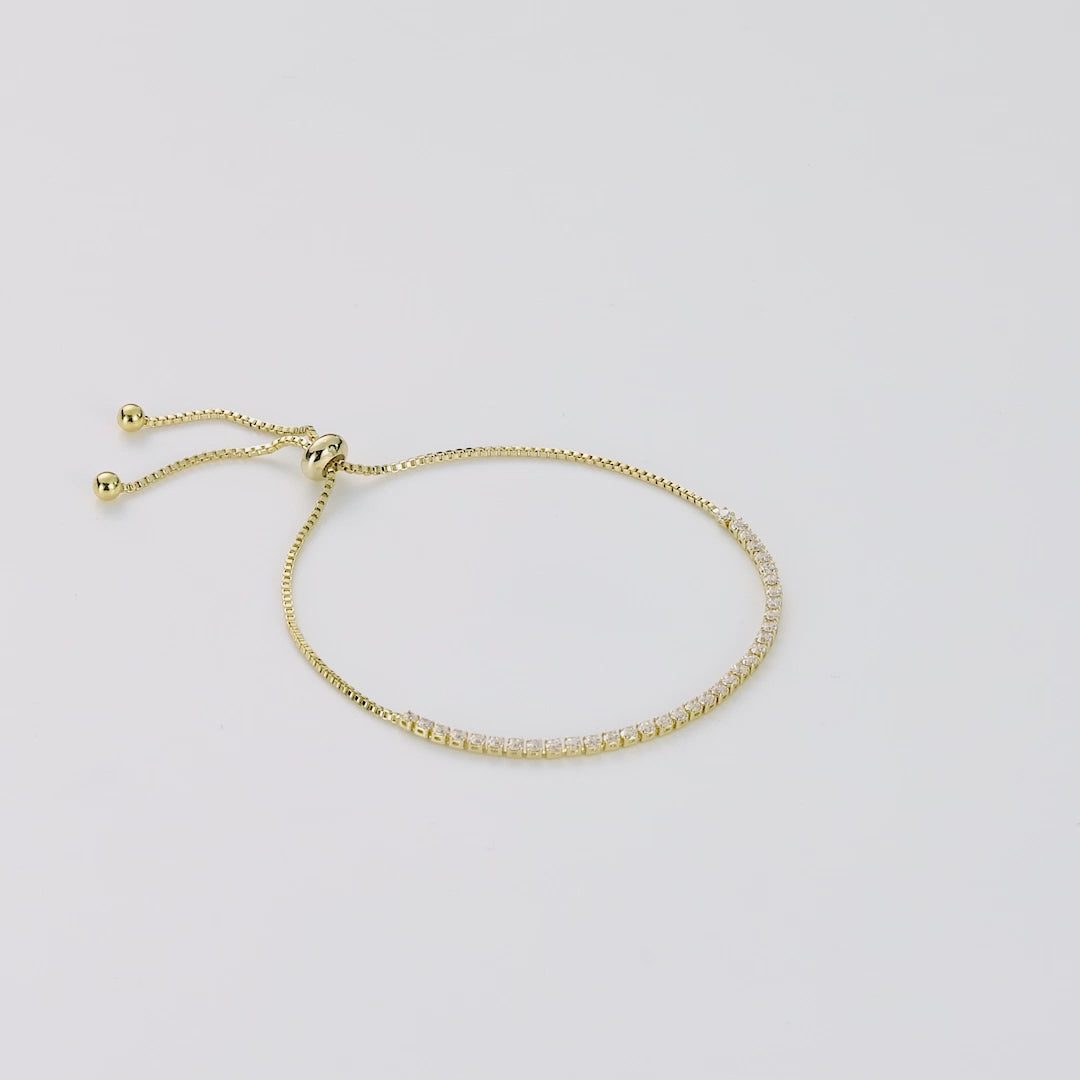 Gold Plated 2mm Adjustable Tennis Bracelet Created with Zircondia® Crystals